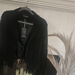Chartou Women's Black Fringe Blazer